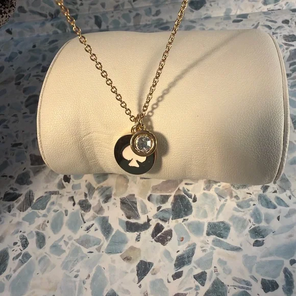 Kate Spade Gold Spade Disc Pendant Necklace CZ Charm - Picture 3 of 4